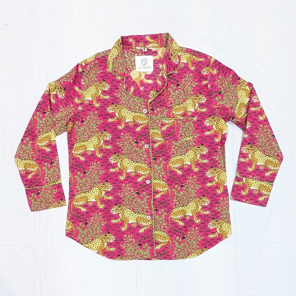 Printfresh Bagheera Leopard Pink Cotton Pajama Shirt Top Long Sleeves S Tall